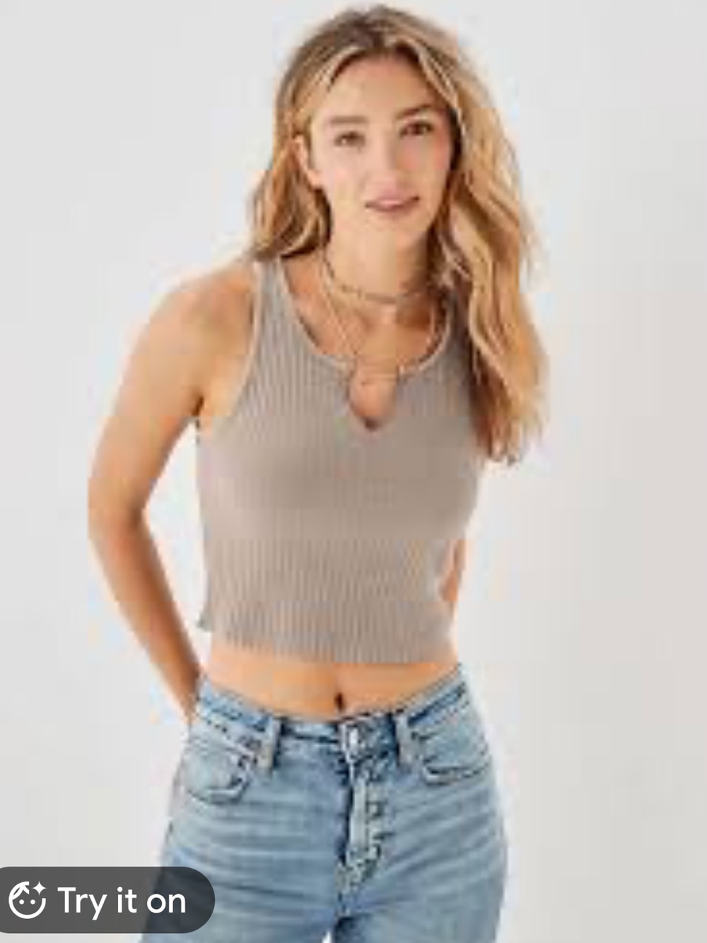 American Eagle Olive Green Cropped Henley Cami